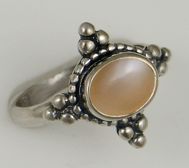 Sterling Silver Gemstone Ring With Peach Moonstone Size 6